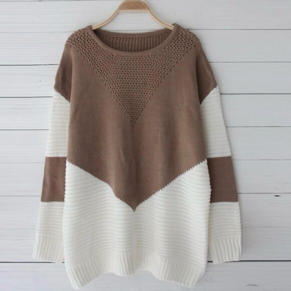 Women’s Chevron Pattern Crewneck Long Sleeve Knitted Pullover Sweater Size L NWT - Picture 2 of 7